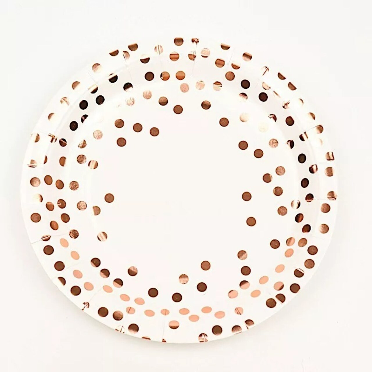 25 White 9" Round Paper Plates Rose Gold Polka Dots Party Events Home Tableware